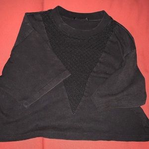 Black Crop T-Shirt With Netted V Neck